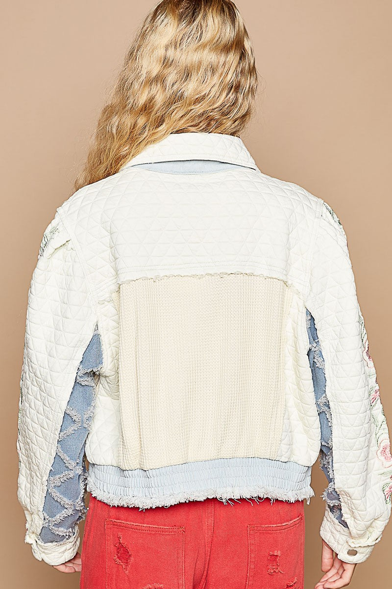 Embroidered Sleeve Raw Edge Quilted Jacket