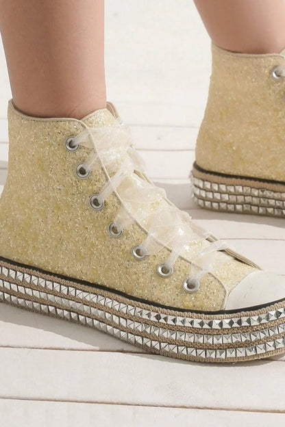 Glitter Lace-Up Studded Platform Sneakers