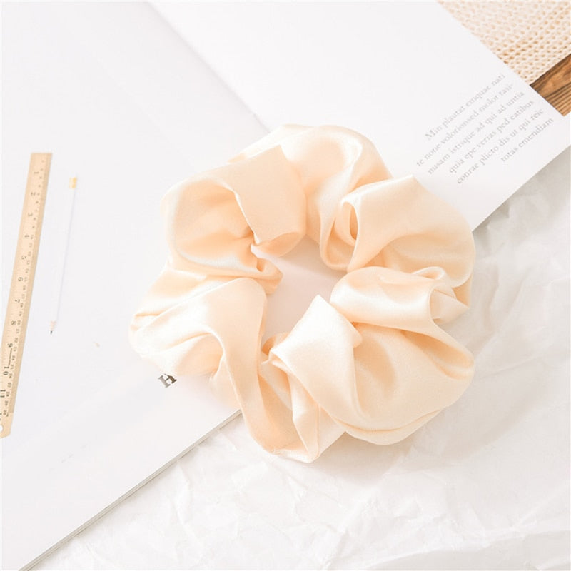 Silk Satin Scrunchies Headband Large Elastic Rubber Hair Band Women Gilr Ponytail Holder Hair Ties Accessories Satin Hair Rope