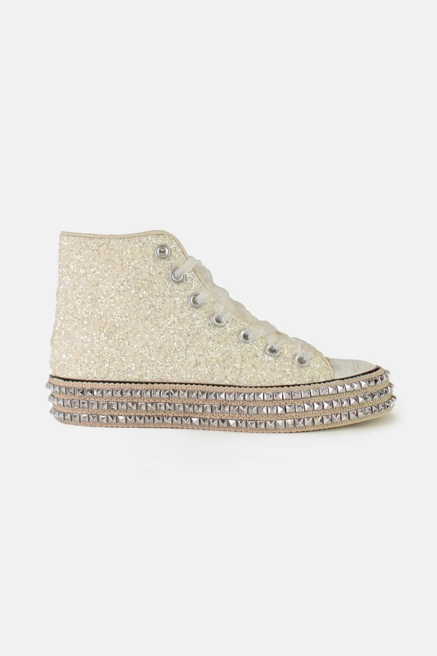 Glitter Lace-Up Studded Platform Sneakers